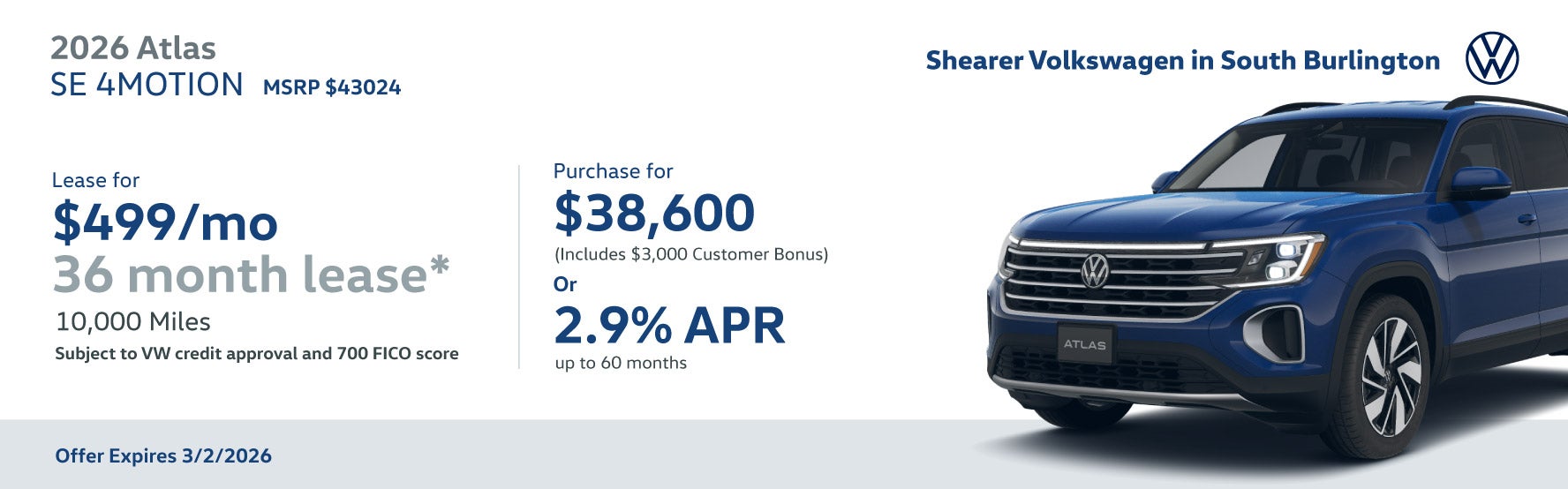 2026 Atlas SE February Specials